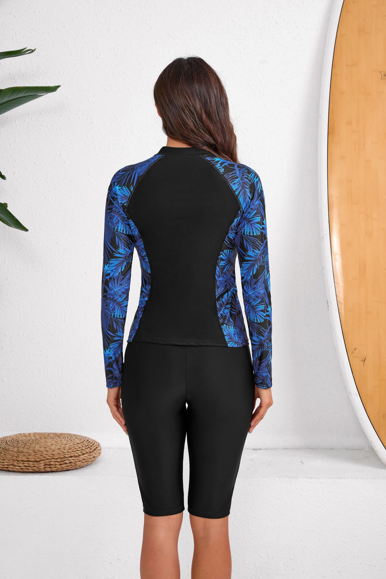 Womens Long Sleeve Rash Guard Swimsuit Set 3-piece Trendy Swimwear With Shorts